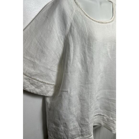 Symple NYC Women XL 100% Linen Shirt Top White Round Neck Boxy Flare S/S - Picture 2 of 8